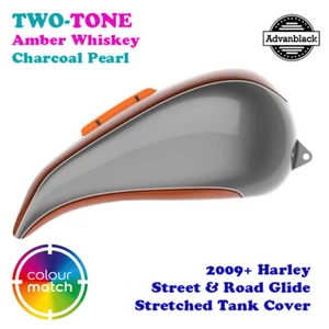 Amber Whiskey & Charcoal Pearl 2-Tone Stretched Tank Cover For 09+ Harley Street - Bild 1 von 6