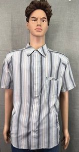 Reef Short Sleeve Button Down Casual Shirt Men's Size L Blue Gray Stripe - Picture 1 of 13