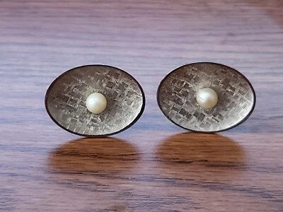 Gemelos vintage de plata esterlina con perlas genuinas retro atómicos de mediados de siglo modernos Foto 1 de 4