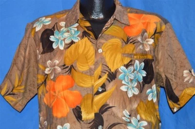 CAMISA HAWAIANA HOALOHA VINTAGE AÑOS 60 COLOR BRILLANTE FLORES ALGODÓN SATÉN ALOHA L Foto 1 de 4