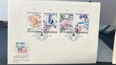 Unusual Suecia FDC para Sc. 1588a folleto panel de filatelia, 1986 Foto 1 de 4