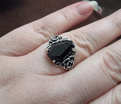 Новый серебряный и черный гроб роза палец кольцо Gothic женщины ювелирные изделия размер 9/R1⁄2 S - Изображение 1 из 4