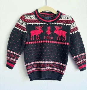 Genuino Polo Ralph Lauren Bebé Niño Azul Marino Reno Vacaciones Algodón Suéter 2T - Imagen 1 de 3