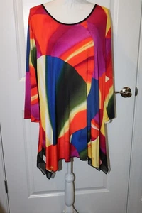 Top Shirt Bluse 3X Nygard rot orange bunt 3/4 Ärmel Long Tunika Neu ohne Etikett - Bild 1 von 1