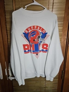 Vintage 90s Trench Buffalo Bills Crewneck Sweatshirt Original Men's XL White - Picture 1 of 9
