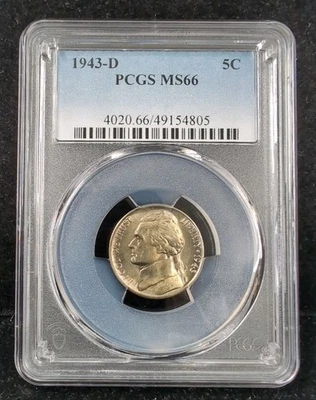 1943-D 5C JEFFERSON NICKEL 35% Silver PCGS MS66 #5544 - Image 1 of 2