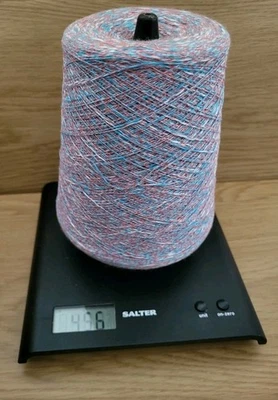 456g Multicoloured Yarn Cone Knitting Machine Wool Vintage White Turquoise Rose - Image 1 of 4