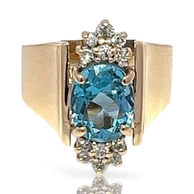 14k Yellow Gold Swiss Blue Topaz and 1/4ctw Diamond Ring Size 6 (KS1019203) - Image 1 of 4