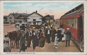 Bahnhofsszene Rehoboth Beach Delaware DE Bahnhof 1933 Postkarte - Bild 1 von 4