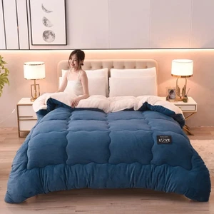 Winterdecke Einfarbig Verdickt Baumwolle Wolle Steppdecke Warm Kuscheldecke Bett - Bild 1 von 10