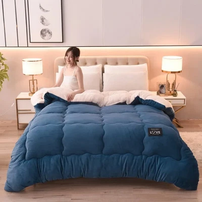 Winterdecke Einfarbig Verdickt Baumwolle Wolle Steppdecke Warm Kuscheldecke Bett - Bild 1 von 4