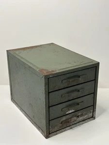 VINTAGE SMALL PARTS Cabinet Bin 4 Drawer JEWELRY INDUSTRIAL METAL STEEL - Picture 1 of 12
