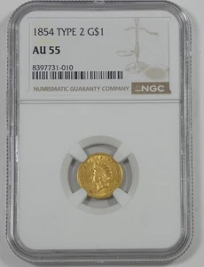 1854 Indian Princess Head Ty-2 GOLD 1 $ ZERTIFIZIERT NGC AU 55 - Bild 1 von 4