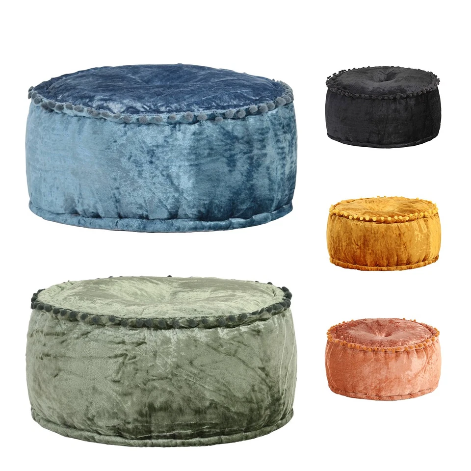 Pouf Rund Samt 40x20cm Sitzpouf Sitzpuff Sitzhocker Sitzkissen Fußhocker Hocker - Bild 1 von 1