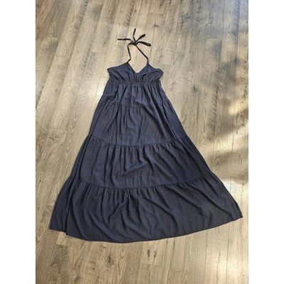 Maxi Vestido Para Mujer Express XL Halter en Niveles Informal Azul Marino Campesino Cottagecore Foto 1 de 4