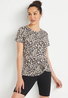 Maurice’s 24/7 Leopard Print Front Knot Short Sleeve Size M - Image 1 of 4