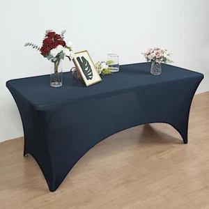 6 feet Fitted SPANDEX TABLECLOTH Open Back Rectangle Table Cover Party Supplies - Picture 1 of 42