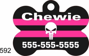 Punisher Hundeknochen INDIVIDUELL PERSONALISIERT HAUSTIERAUSWEISSCHILD einzigartig bunt Super Haustier rosa - Bild 1 von 2