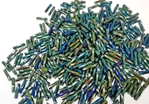 20gms Matsuno 9mm Quality Bugle Beads - Colour 715-TW - Metallic Iris Blue/Green - Picture 1 of 13