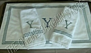 Pottery Barn Grand Embroidered Bath Shower Hand Towels Mat Rug 3 PCS Monogram Y - Picture 1 of 3