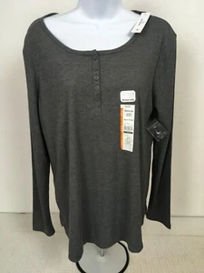 Time and Tru Women Maternity Top Size M Gray Semi Fitted Henley Long Sleeves New - Picture 1 of 14