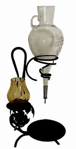 Schmiedeeisen Wein Dekanter Halter Geätzt Glas Flasche Weinblätter Vintage Rustikal - Bild 1 von 21