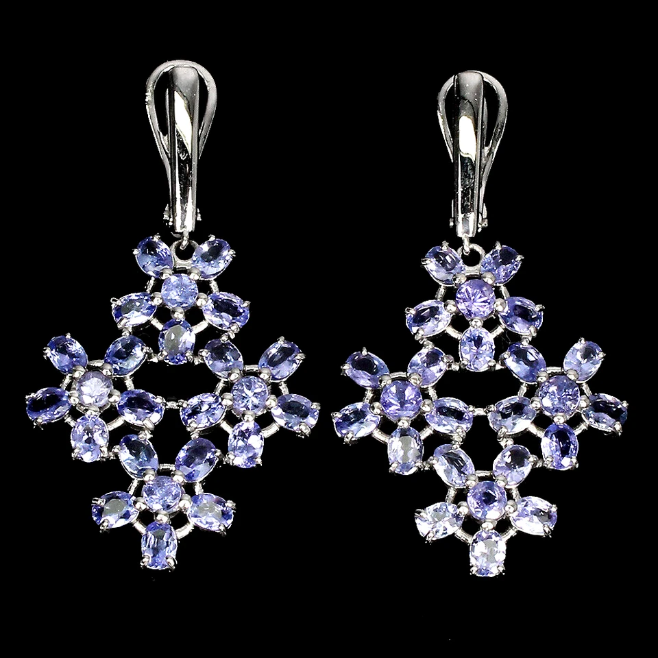 PENDIENTES DE TANZANITA VIOLETA AZUL NATURAL BASTANTE NATURAL PLATA DE LEY .925 14K WGP Foto 1 de 3