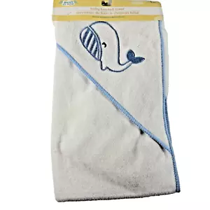 NEW w Thread Pulls Angel Of Mine Baby Hooded Towel Blue WHALE READ PLEASE - Picture 1 of 5