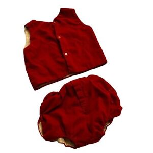 Gilet vintage bébé velours rouge avec couverture couche coton chérubins