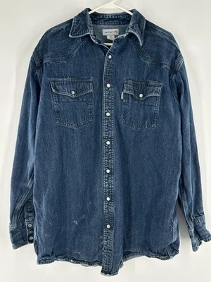 Camisa Carhartt DE COLECCIÓN Hombres XLT Denim Perla Snap Años 90 Envejecida Golpeada Grunge Foto 1 de 4