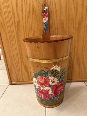 Paraguas de madera de colección bastón planta soporte hecho a mano pintado casa de campo 24" Foto 1 de 4