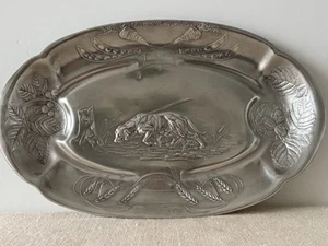 Antique Austrian Art Nouveau Pewter Platter with Hunting Dog - Picture 1 of 9