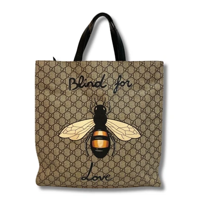 Gucci Tote Bag 450950 GG Supreme Bee Print Beige Black color PVC Leather NNCi45 - Image 1 of 4