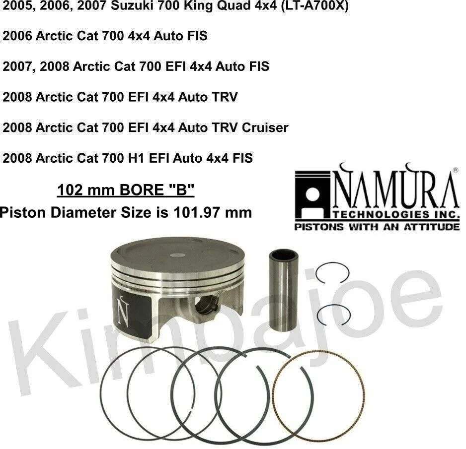 Arctic Cat 700 EFI Auto Suzuki 700 King Quad 102 mm DIÁMETRO "B" Namura Pistón Kit Foto 1 de 1