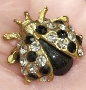 SPILLA VINTAGE SPILLA TONO ORO 0,75" ANIMALE STRASS COCCINELLA - Foto 1 di 6