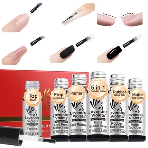 6Pcs Gel Base and Top Coat Set Nail Dehydrator and Primer, 5-In-1 Builder & Pink - Picture 1 of 12
