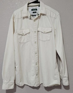 Orvis Shirt Mens Medium Cream Active Fit Snap Front Western Long Sleeve Cotton - Picture 1 of 9