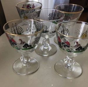 5 Vtg 1950's Treasure Island Cocktail Glasses/ Sherbet Dessert - Picture 1 of 6