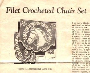 PFERD Filet Häkelstuhl Set Muster 6940 von Alice Brooks, Vintage 1941 - Bild 1 von 2