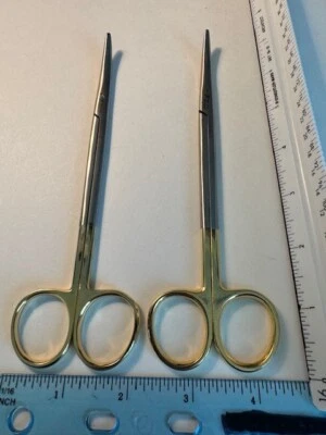 Metzenbaum Scissors, Curved Blade 7 inch (set of 2) TC German Steel, Gold Handle - Image 1 of 4