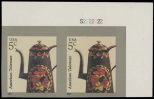 2008 USA, COFEEPOT 5C PLATE NO CORNER MARGIN HORIZ. PAIR, NO DIE CUT, SC.#3756Ab - Picture 1 of 2