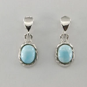 Dangle Blue and Oval LARIMAR Earrings Natural Rhodium 925 STERLING SILVER #104e - Picture 1 of 13