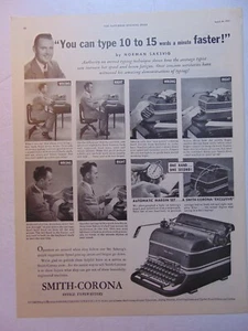 1947 SMITH-CORONA OFFICE TYPEWRITERS How to Type Faster! vintage art print ad - Picture 1 of 1