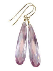 14k Gold Cubic Zirconia Earrings Tanzanite CZ Long Large 2 " Teardrops Sterling - Picture 1 of 6