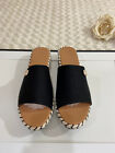 Unbranded Women Sandals Black & Cream 1.5" Wedge Heels S 10.5M Slip On Open NWO