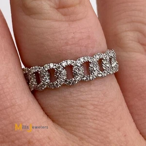 14K White Gold 0.62ctw Round Brilliant Diamond Cuban-Style Band Size 6.25 - Picture 1 of 12