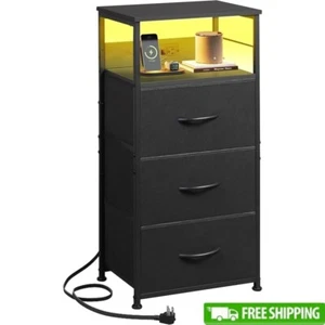 LED Nightstand W/ Charging Station USB Ports Storage Drawer Small Table Bedroom - Picture 1 of 7