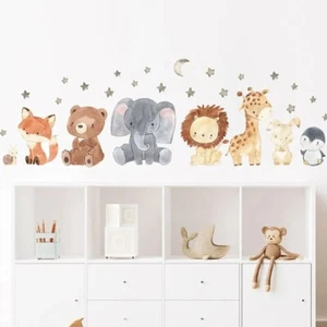 Cartoon Cute Africa Animals Wall Stickers Elephant Giraffe Bear Fox Kids Room - Picture 1 of 6