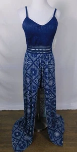No Boundaries NWT Blue Boho Romper Maxi Dress Lace Bodice Combo Sz S - Picture 1 of 12