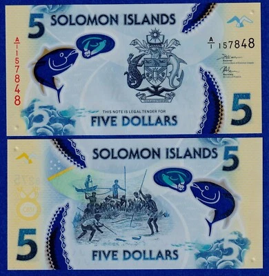 Solomon Islands $5 (2019) P-w38(1)  UNC Polymer Banknote - Prefix A/1 - Image 1 of 3